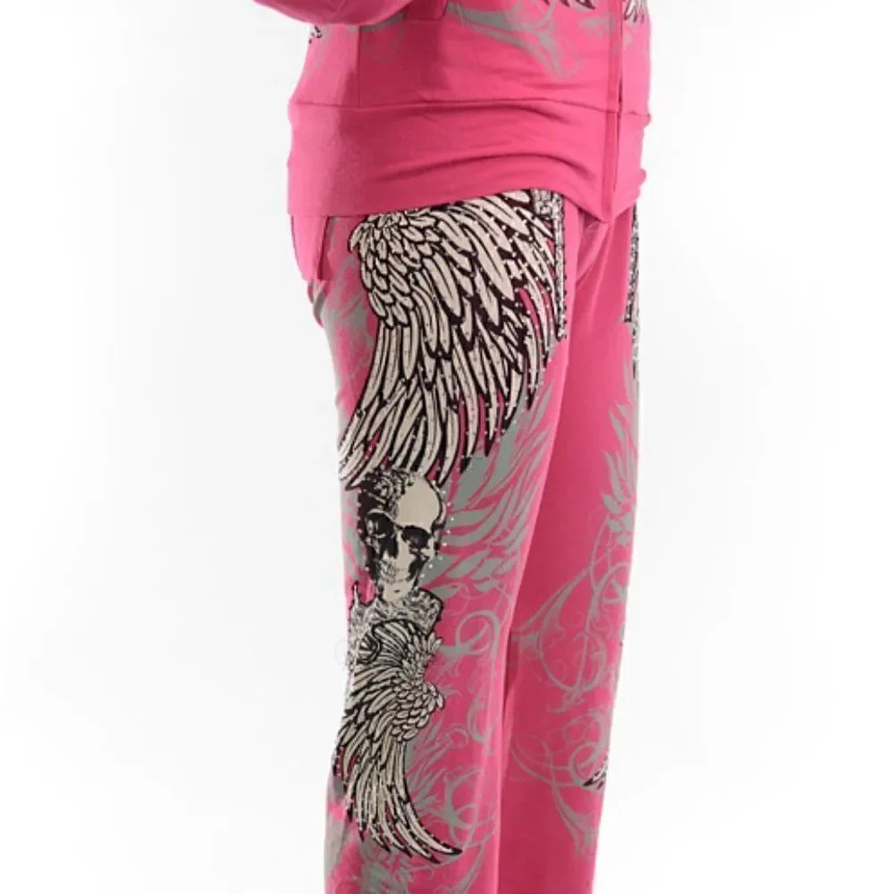 Platinum Plush Skull and Wings Rhinestone Lounge Pants